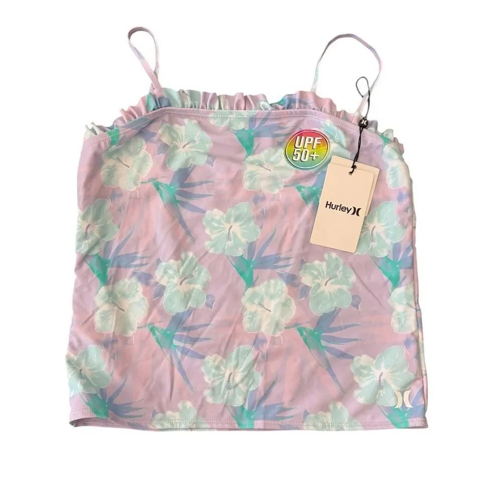 Hurley girls' tankini swimsuit top floral print UPF 50+ sun protection sz XL NWT